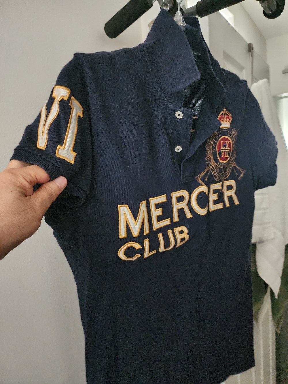 Ralph Lauren Navy Polo with Gold Mercer Club Crest.  Unisex. - Picture 2 of 9